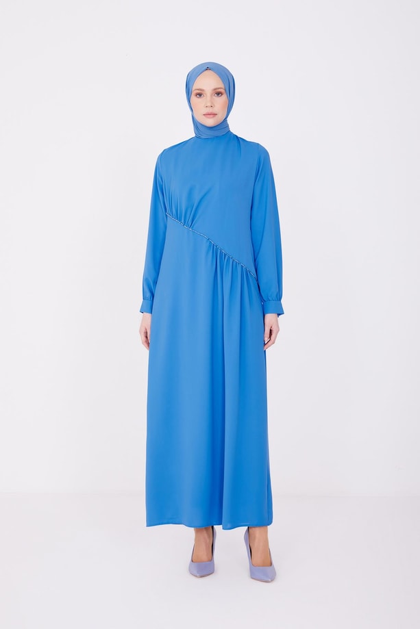 Armine Boncuklu Asimetrik Elbise 22K9513 Kobalt