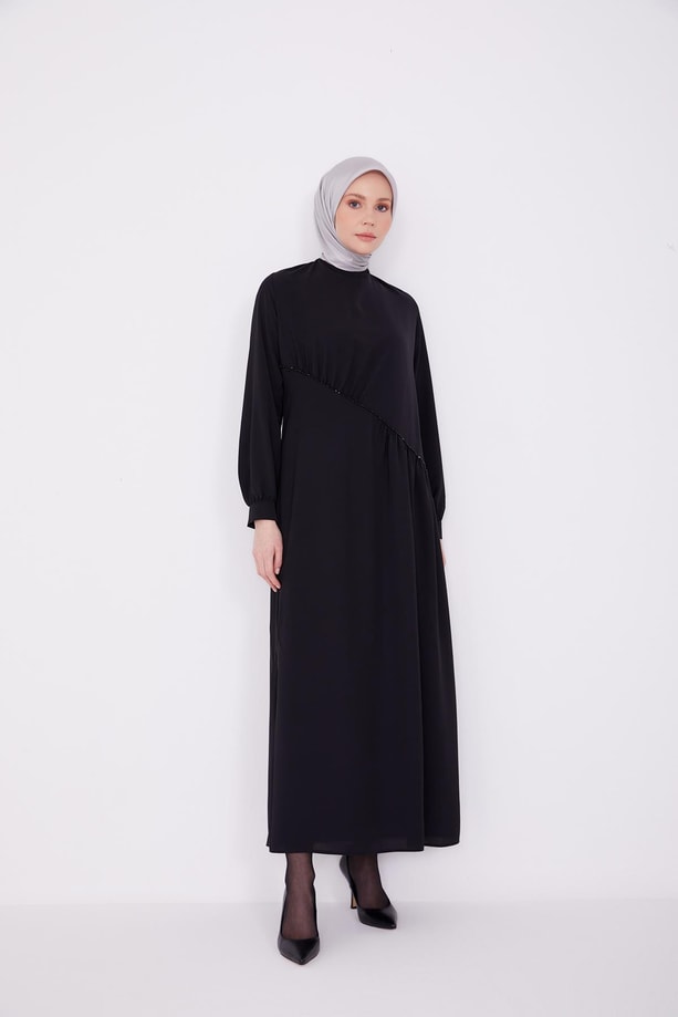 Armine Boncuklu Asimetrik Elbise 22K9513 Kobalt