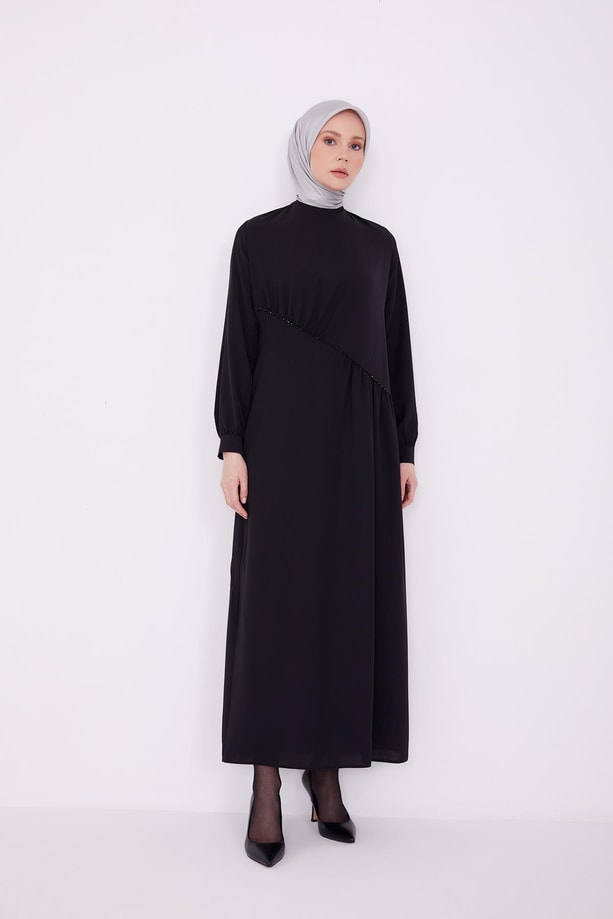Armine Boncuklu Asimetrik Elbise 22K9513 Kobalt
