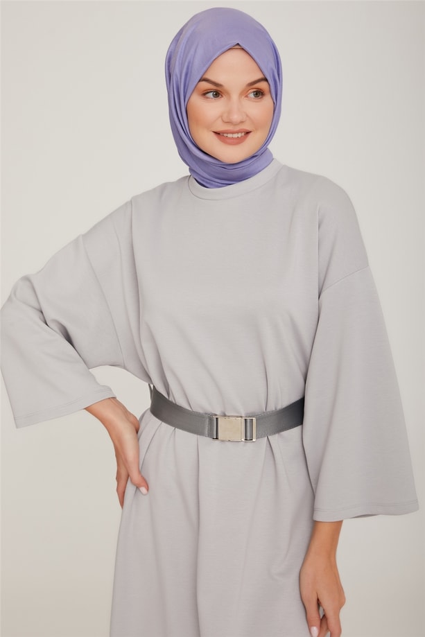 Armine OVersize Seyyar Palaska Kemerli Modal Elbise 22K9514 Gri