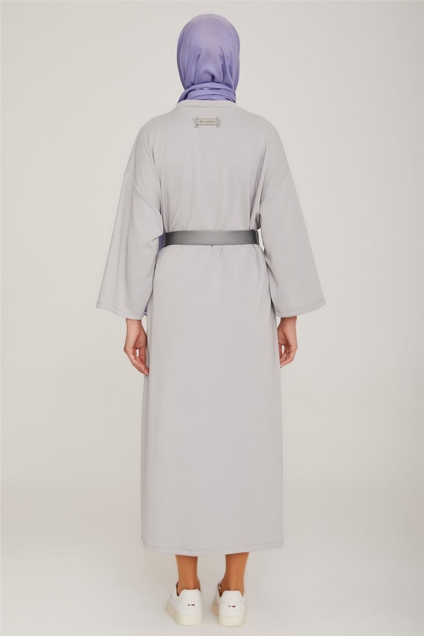 Armine OVersize Seyyar Palaska Kemerli Modal Elbise 22K9514 Gri