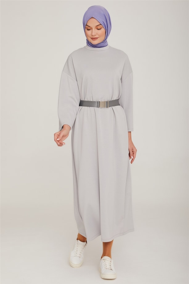 Armine OVersize Seyyar Palaska Kemerli Modal Elbise 22K9514 Gri