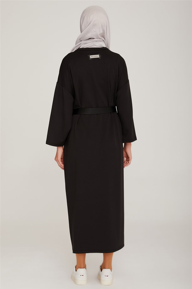 Armine OVersize Seyyar Palaska Kemerli Modal Elbise 22K9514 Siyah