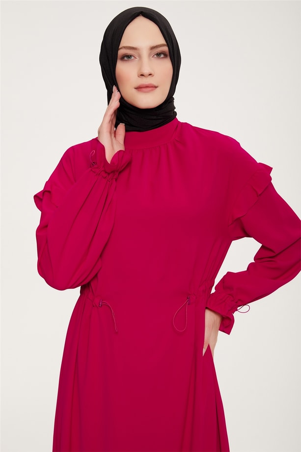 Armine Kolları ve Beli Tünel Detaylı Lastikli Elbise 22K9516 Kırmızı