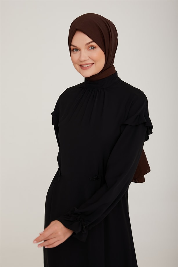 Armine Kolları ve Beli Tünel Detaylı Lastikli Elbise 22K9516 Siyah