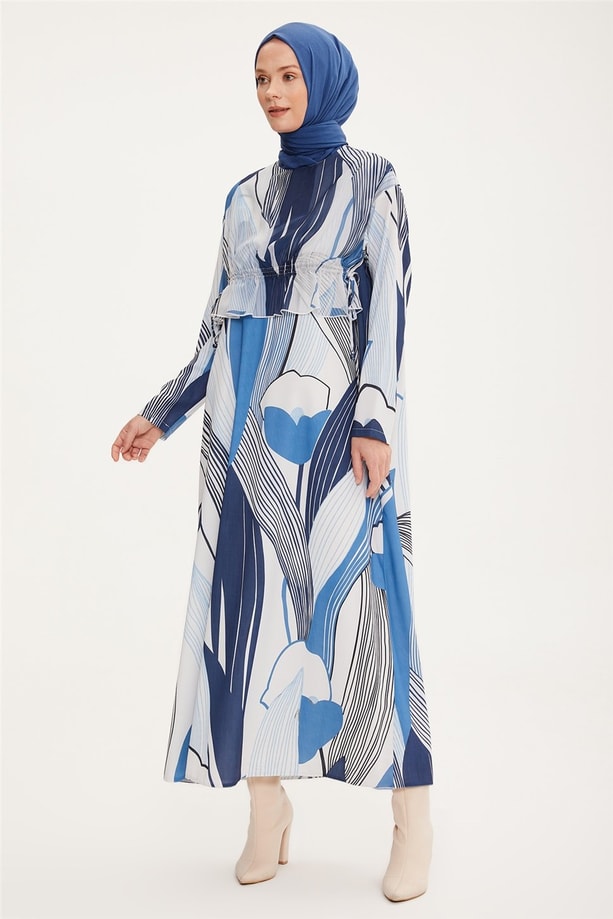 Armine Alleri Olan Arkadan Bağlanabilen Ve Önde Serbest Bırakılabilen Fonksiyonlu Elbise 22K9519 Mavi