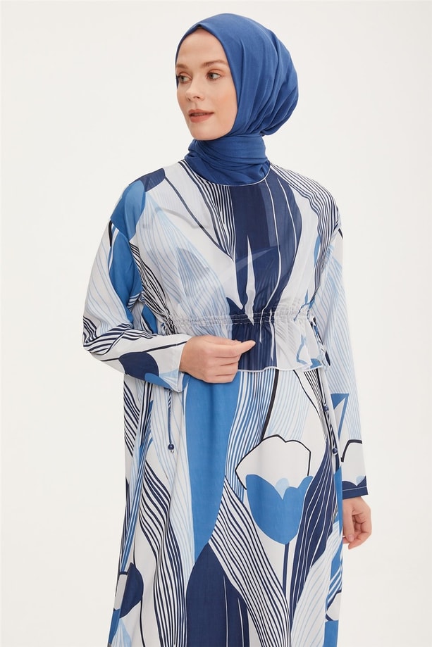 Armine Alleri Olan Arkadan Bağlanabilen Ve Önde Serbest Bırakılabilen Fonksiyonlu Elbise 22K9519 Mavi