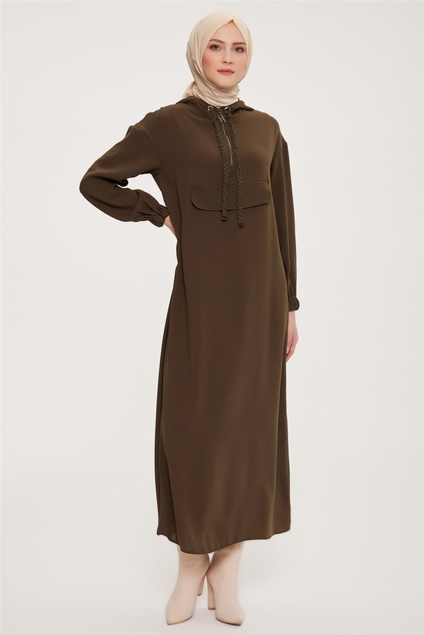 Armine Şık Sweatshırt Elbise 22K9520 Haki