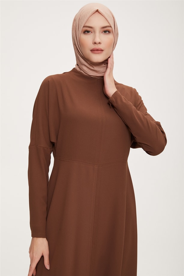 Armine Dökümlü Ve Godeli Elbise 22K9531 Bronz