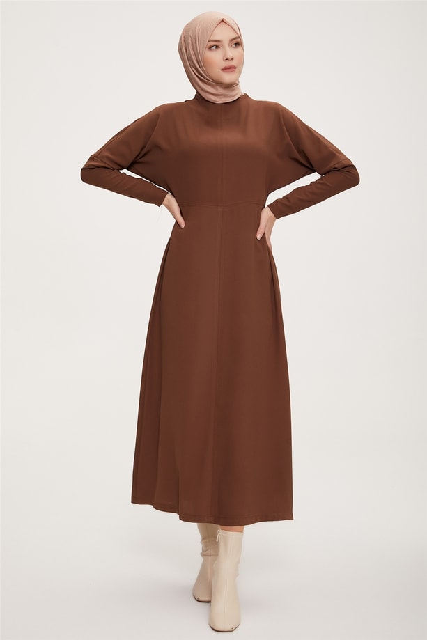 Armine Dökümlü Ve Godeli Elbise 22K9531 Bronz