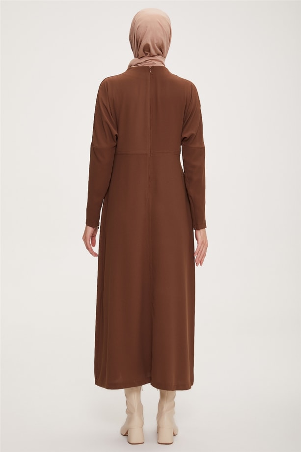 Armine Dökümlü Ve Godeli Elbise 22K9531 Bronz