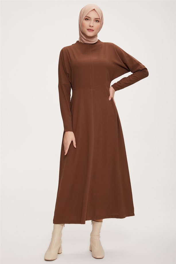 Armine Dökümlü Ve Godeli Elbise 22K9531 Bronz