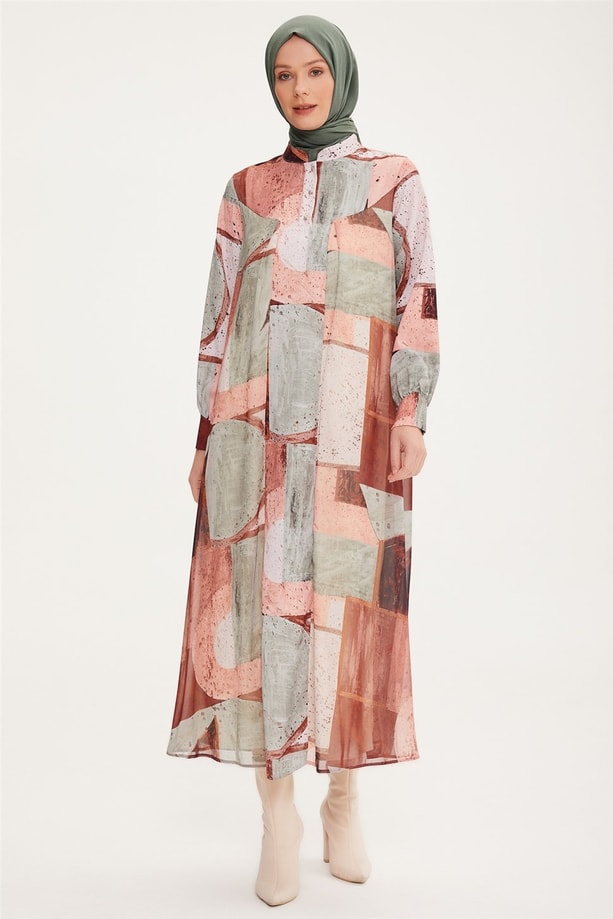 Armine Önü Patlı Şifon Garnili Empirme Elbise 22K9537 Pastel Yeşili