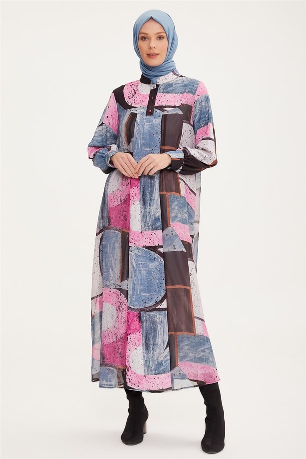 Armine Önü Patlı Şifon Garnili Empirme Elbise 22K9537 Orkide