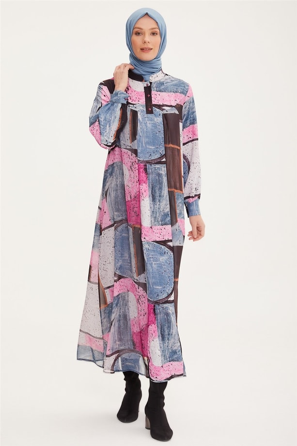 Armine Önü Patlı Şifon Garnili Empirme Elbise 22K9537 Orkide