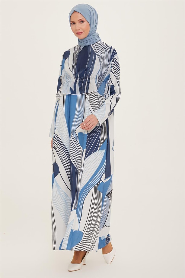 Armine Alleri Olan Arkadan Bağlanabilen Ve Önde Serbest Bırakılabilen Fonksiyonlu Elbise 22K9519 Mavi