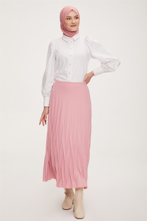 Armine Plise Detaylı Etek 22Y1201 Şeker Pembe