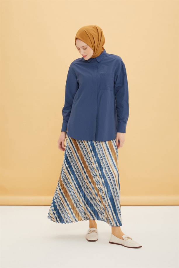 Armine Pliseli Etek 22Y1204 Mavi