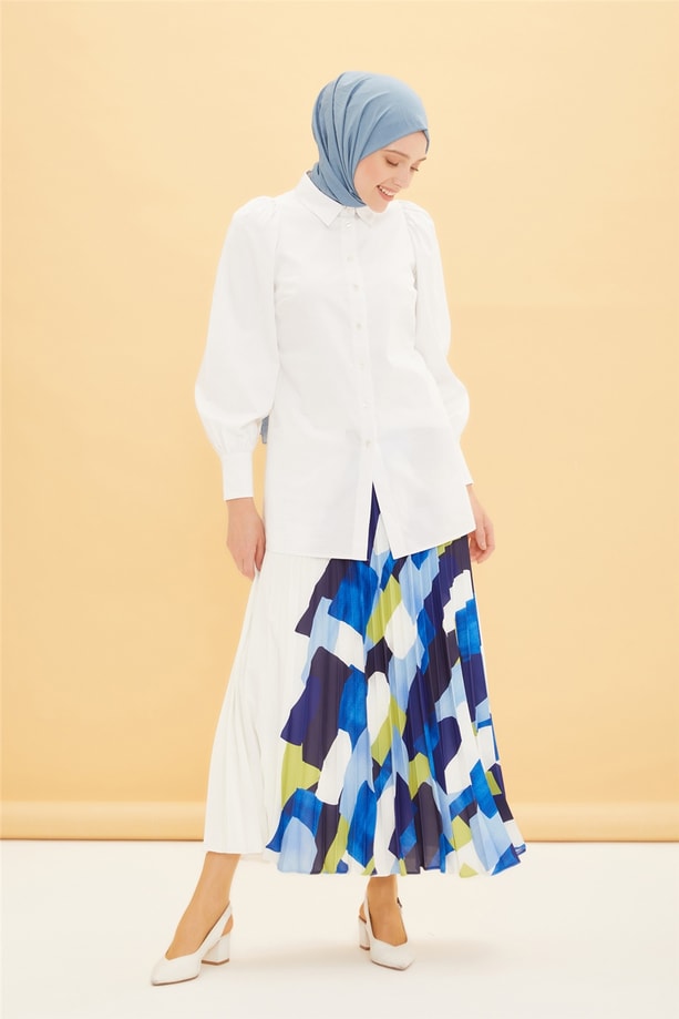 Armine Yarım Desenli Etek 22Y1206 Optik Beyaz