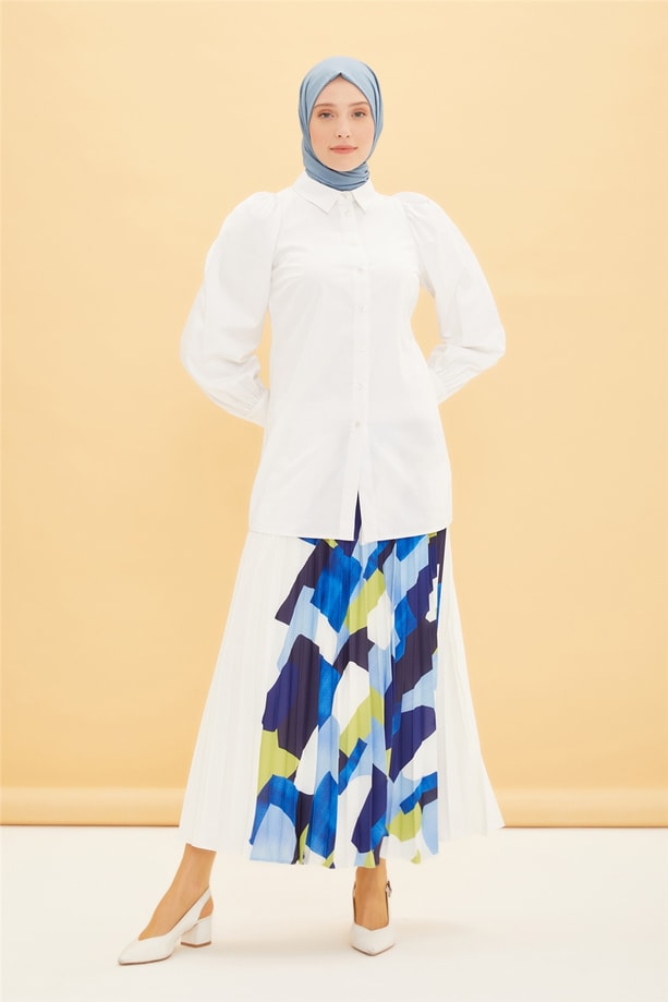 Armine Yarım Desenli Etek 22Y1206 Optik Beyaz
