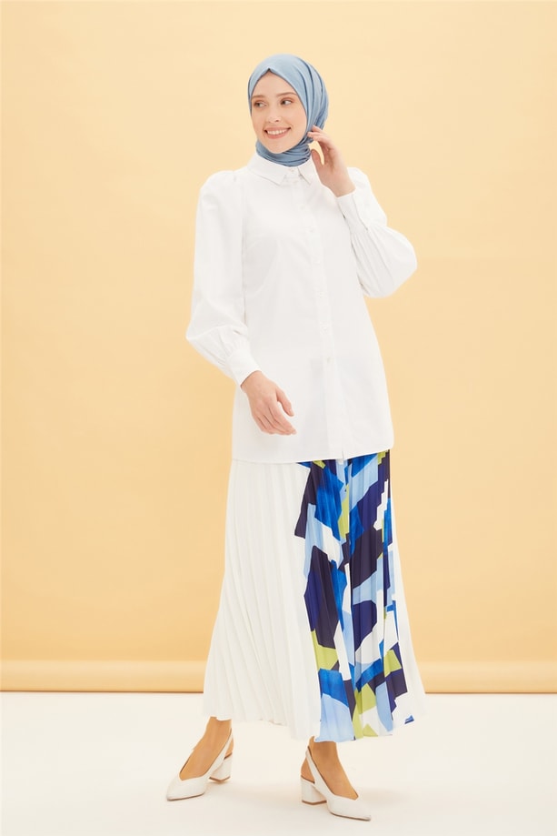 Armine Yarım Desenli Etek 22Y1206 Optik Beyaz