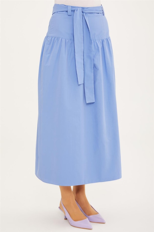 Armine Büzgülü Kuşaklı Etek 22Y1233 Mavi