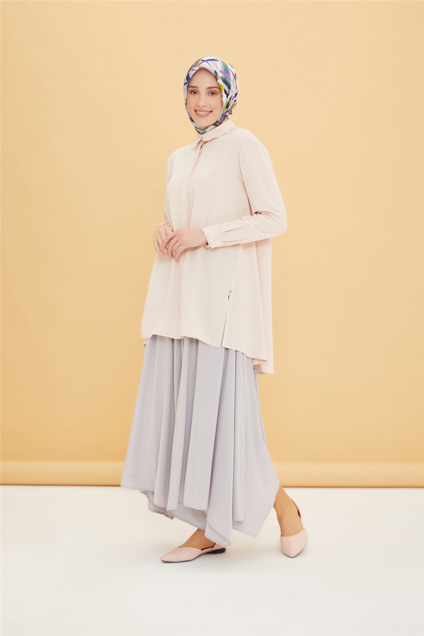 Armine Beli Lastikli Asimetrik Pantolon Etek 22Y2201 Gri