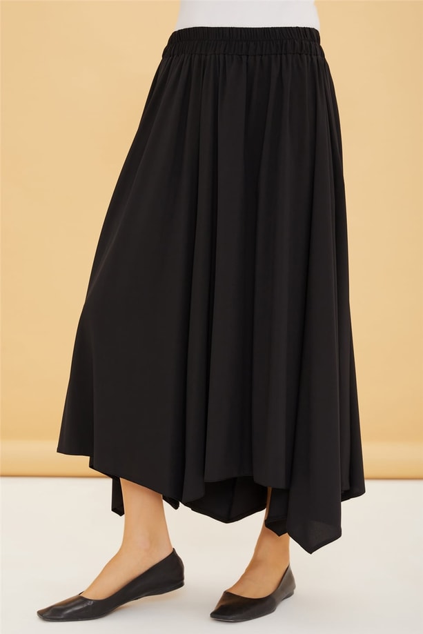 Armine Beli Lastikli Asimetrik Pantolon Etek 22Y2201 Siyah