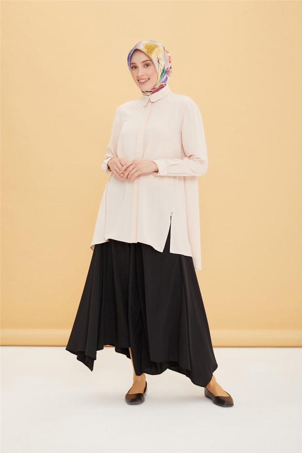 Armine Beli Lastikli Asimetrik Pantolon Etek 22Y2201 Siyah