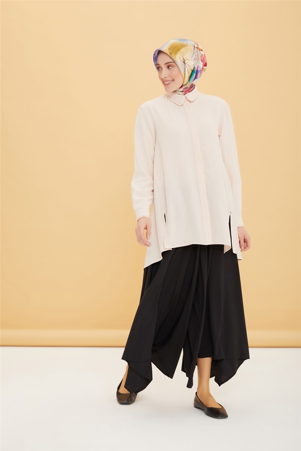 Armine Beli Lastikli Asimetrik Pantolon Etek 22Y2201 Siyah