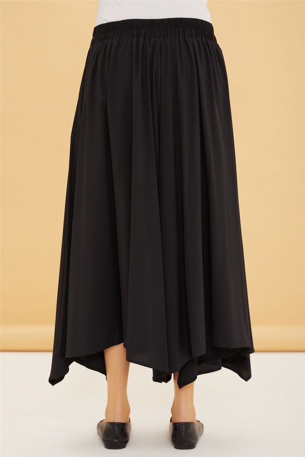 Armine Beli Lastikli Asimetrik Pantolon Etek 22Y2201 Siyah
