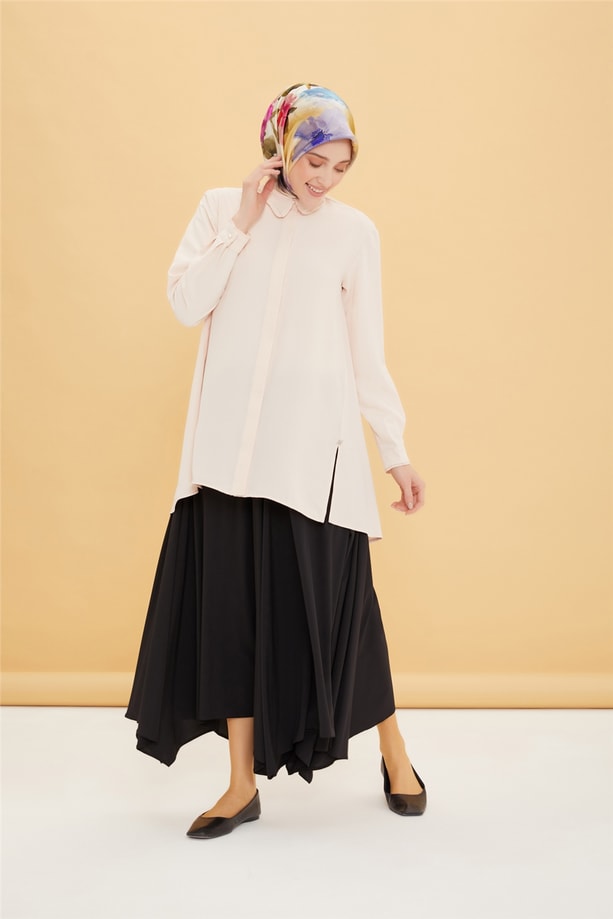 Armine Beli Lastikli Asimetrik Pantolon Etek 22Y2201 Siyah