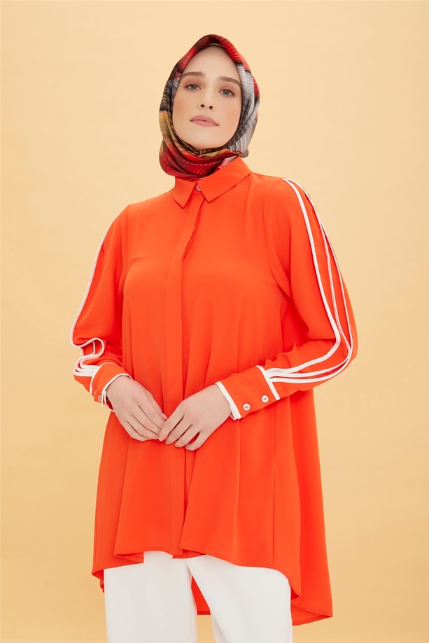 Armine Biye Detaylı Bol Gömlek 22Y3101 Parlak Kırmızı