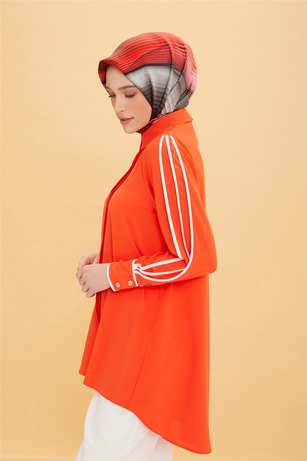 Armine Biye Detaylı Bol Gömlek 22Y3101 Parlak Kırmızı