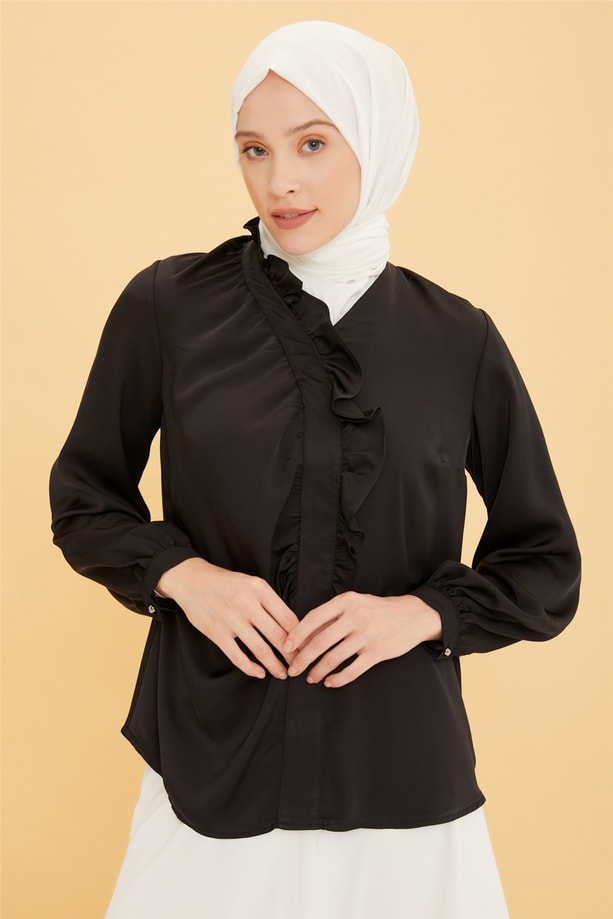 Armine Yakası Fırfırlı Gömlek 22Y3105 Siyah