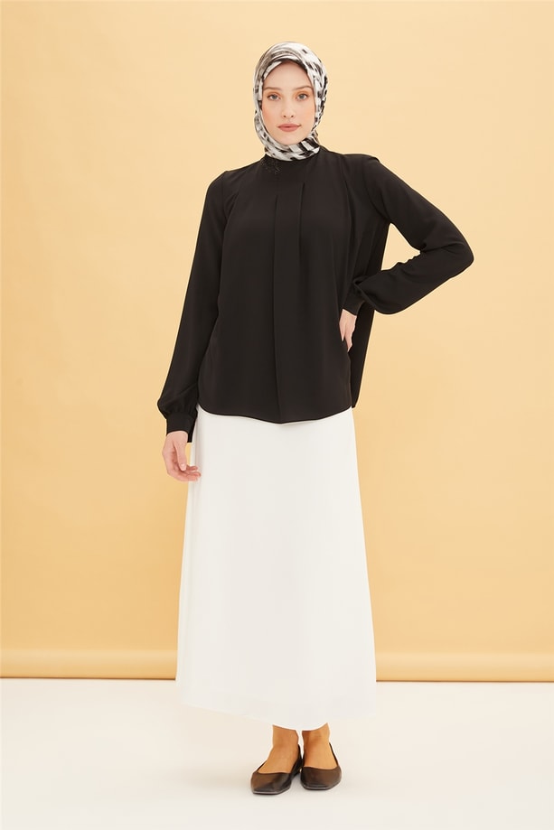 Armine Simli Yakalı Bluz 22Y3118 Siyah