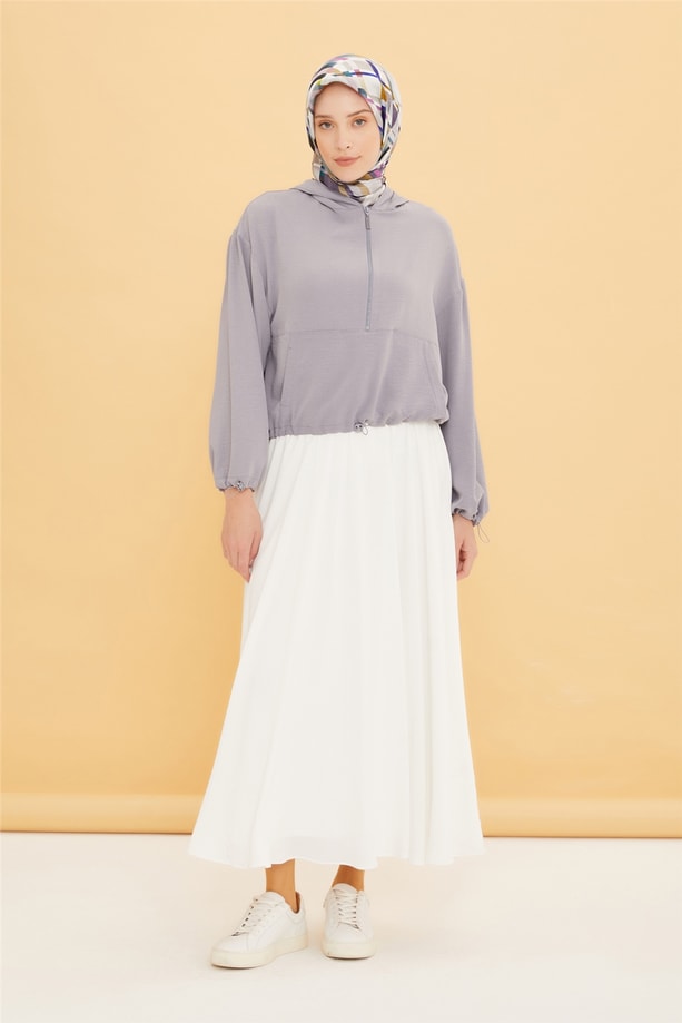 Armine Beli Ve Kolları Büzülebilen Kısa Sweatshırt 22Y3119 Gri