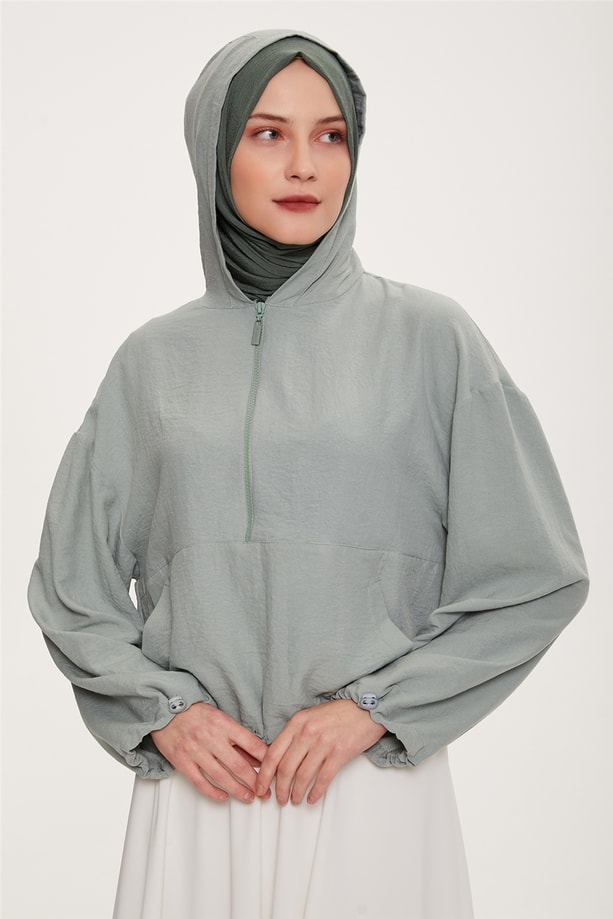 Armine Beli Ve Kolları Büzülebilen Kısa Sweatshırt 22Y3119 Mint