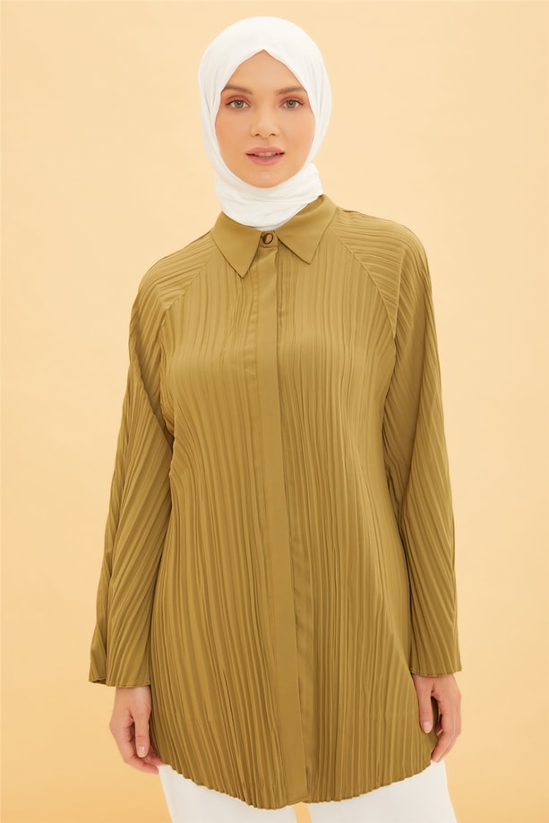 Armine Komple Piliseli Gömlek 22Y3123 Zeytinyağı