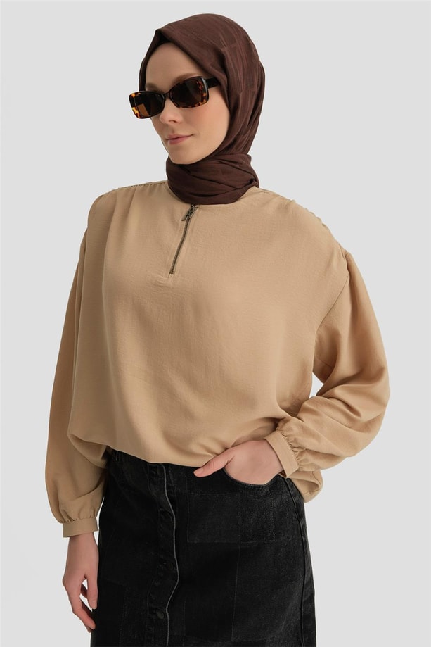 Armine Omuz Büzgülü Gömlek 22Y3125 Kum