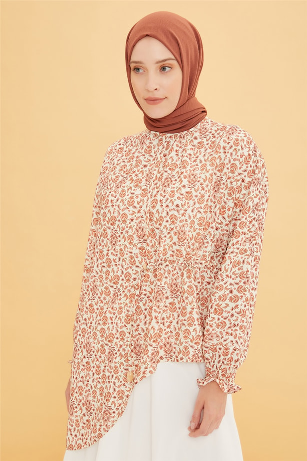 Armine Asimetrik Desenli Bluz 22Y3145 Tarçın