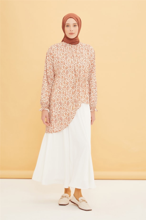 Armine Asimetrik Desenli Bluz 22Y3145 Tarçın