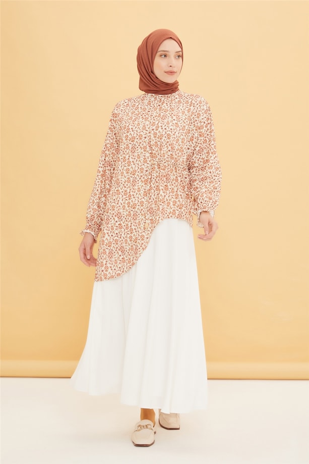 Armine Asimetrik Desenli Bluz 22Y3145 Tarçın