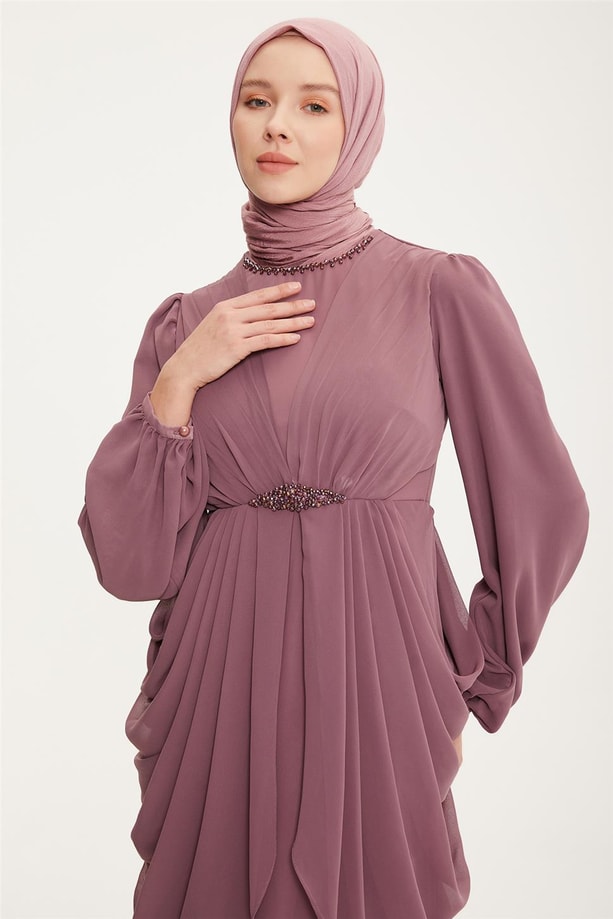 Armine Abiye Elbise 22YD3333 Gül Kurusu