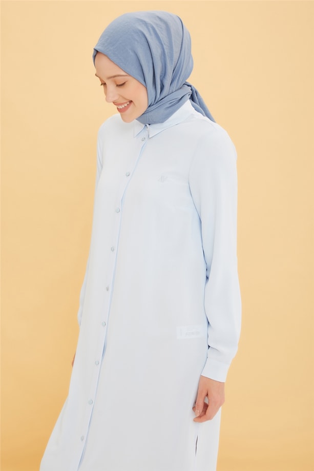 Armine Uzun Kollu Armine Logolu Tunik 21KH411 Bebe Mavi