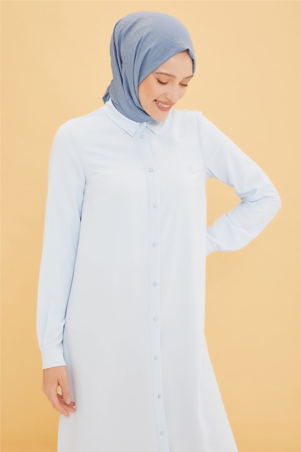 Armine Uzun Kollu Armine Logolu Tunik 21KH411 Bebe Mavi