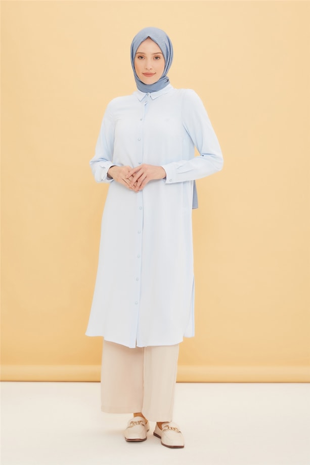 Armine Uzun Kollu Armine Logolu Tunik 21KH411 Bebe Mavi