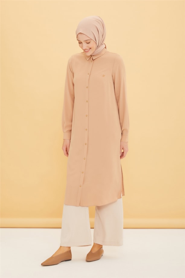 Armine Uzun Kollu Armine Logolu Tunik 21KH411 Camel