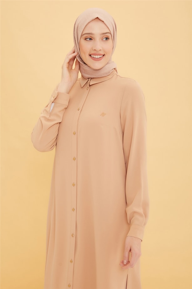 Armine Uzun Kollu Armine Logolu Tunik 21KH411 Camel