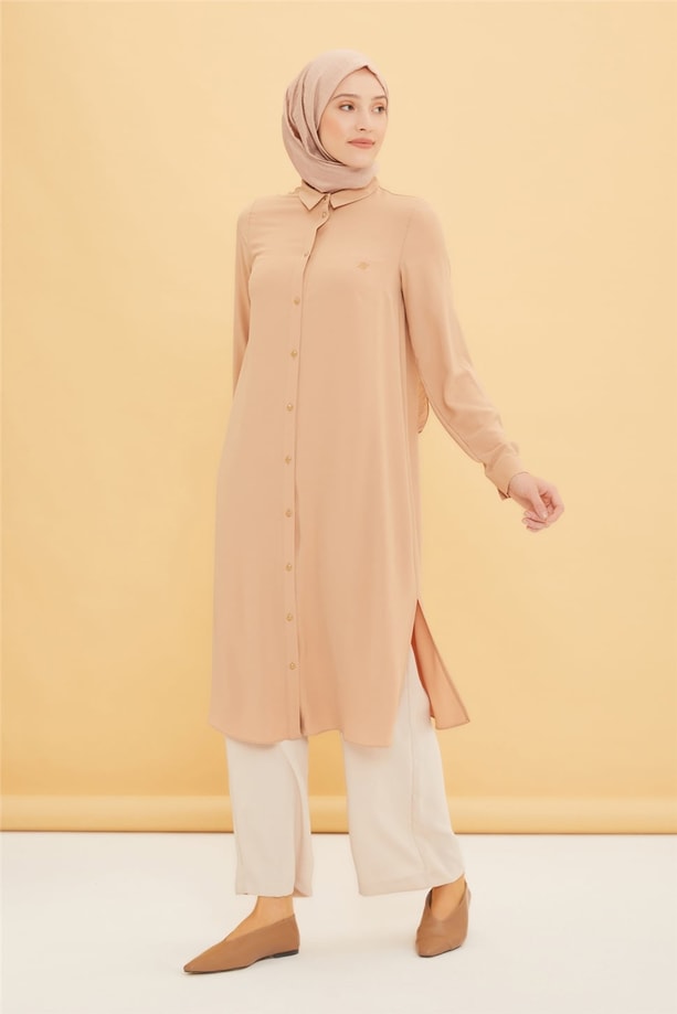 Armine Uzun Kollu Armine Logolu Tunik 21KH411 Camel